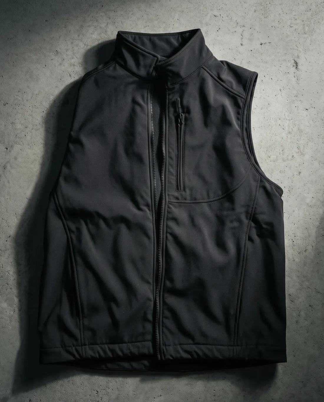Black Premium Concealed Vest with a stand collar and zippered pockets