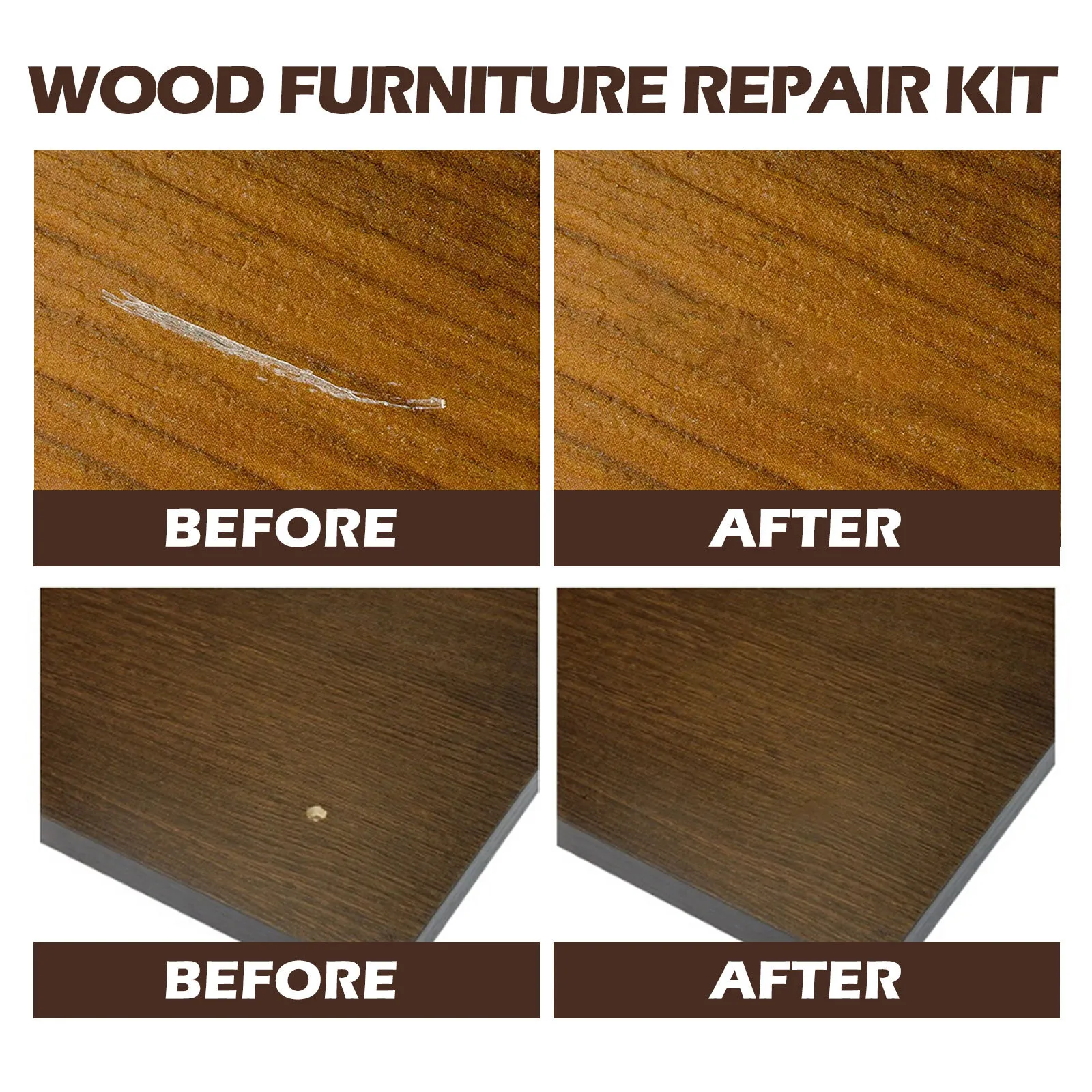 Before and after cosmetic wood surface repair