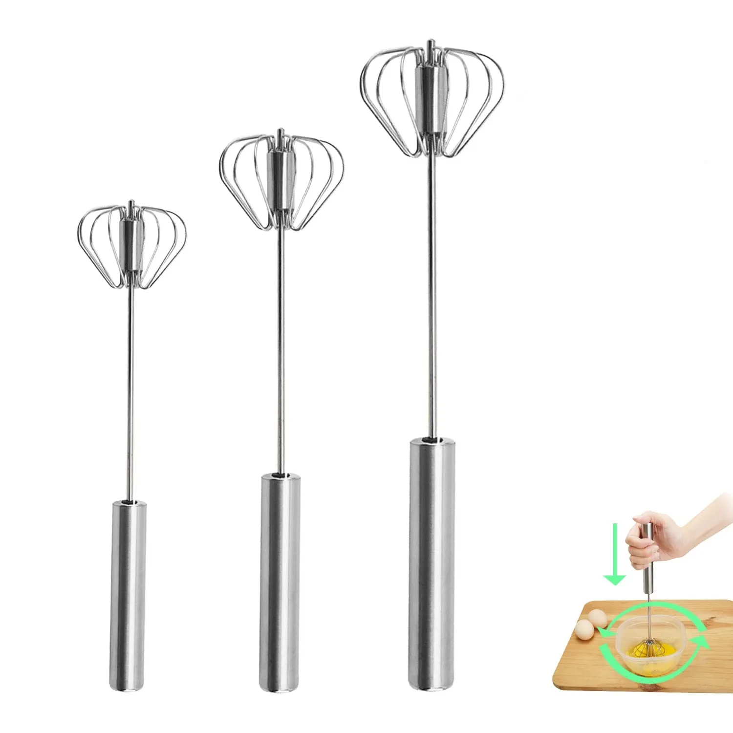 Semi-Automatic Stainless Steel Whisk Set of 3 Semi-Automatic Stainless Steel Whisk Set of 3