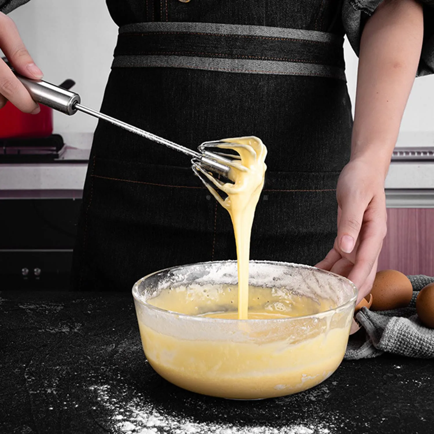 Stirring thick baking batter smoothly